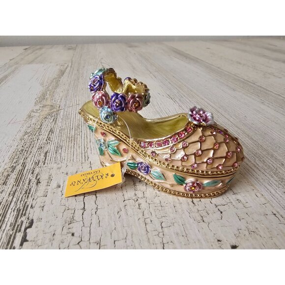 Kalifano shoe stiletto roses trinket box jewelry rhinestone jeweled flowers mini - Picture 1 of 8